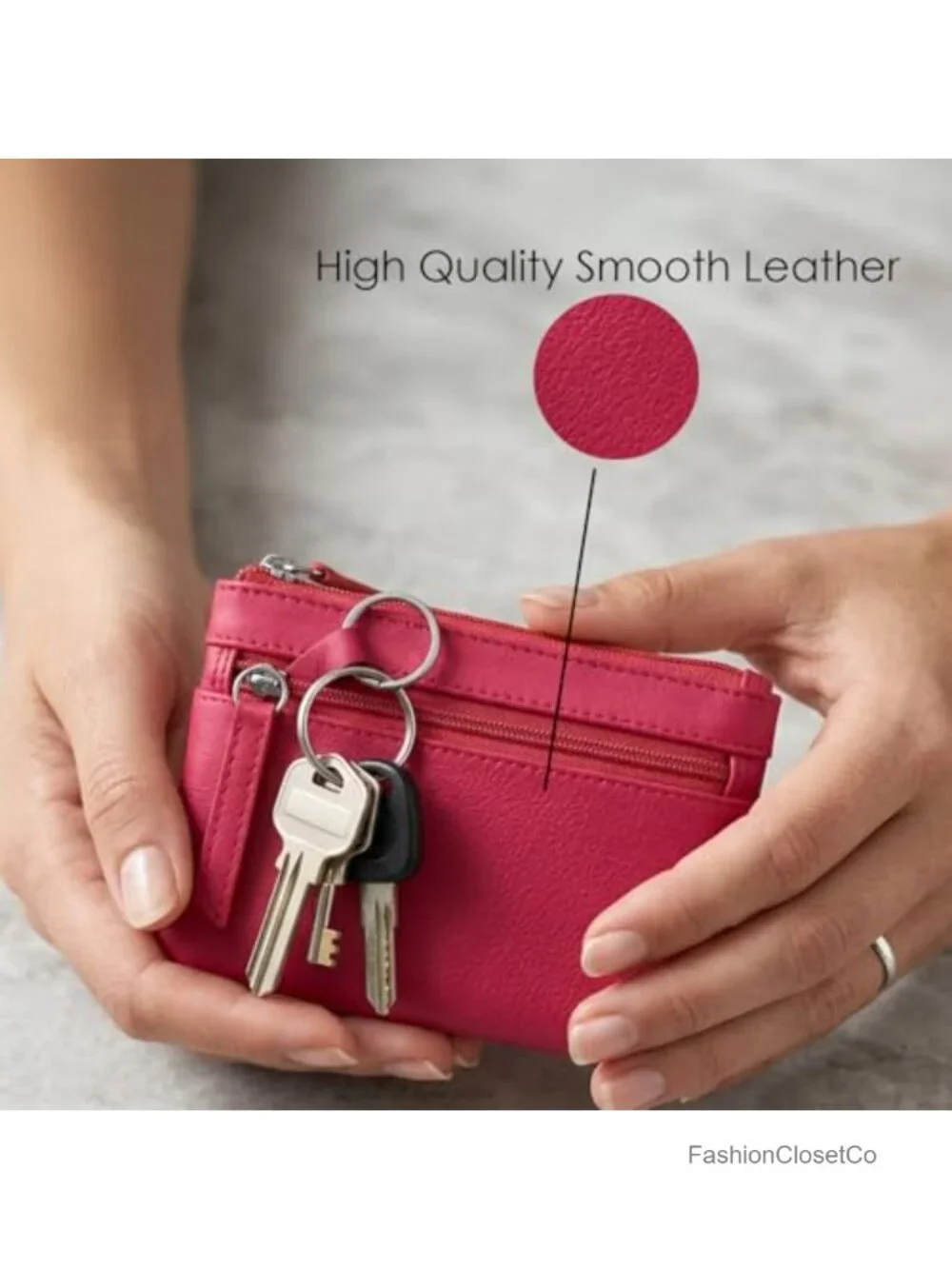 Genuine Leather Mini Coin Purse with Key Ring and RFID Protection